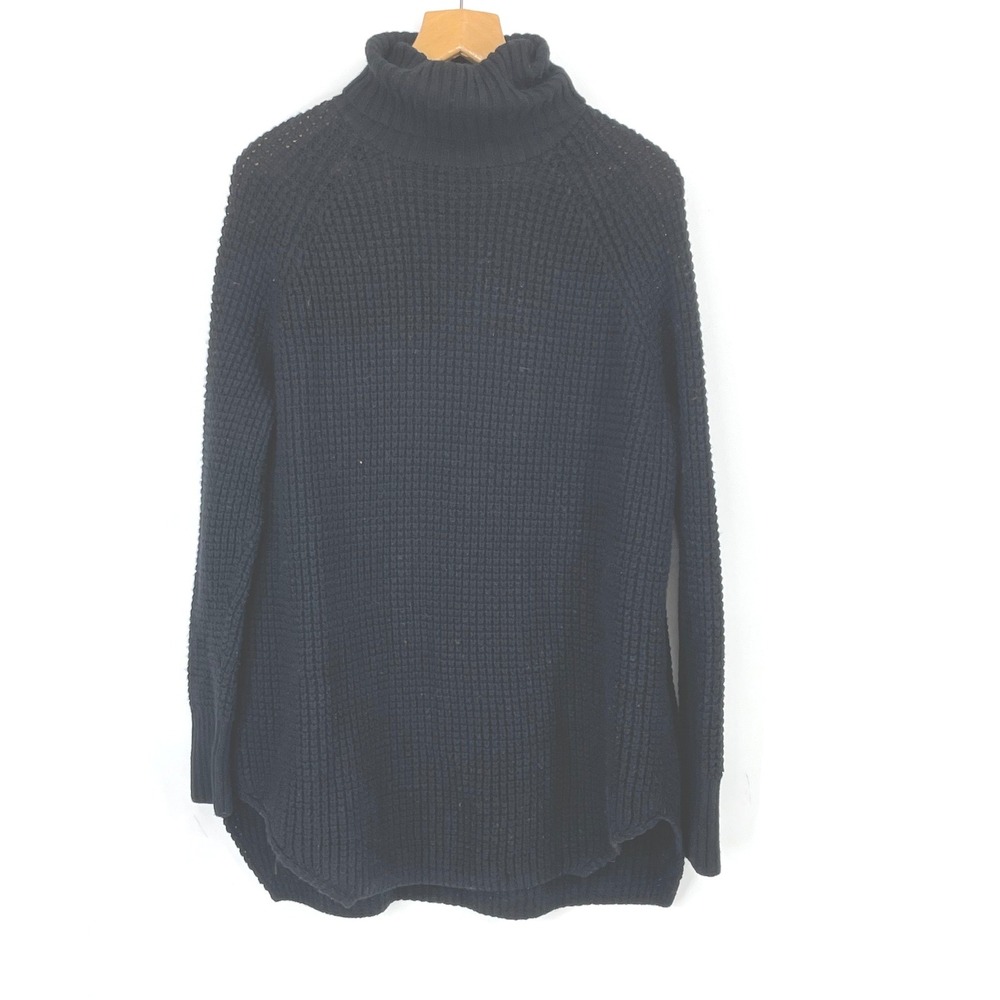 Hatch Womens Maternity Sweater O/S Turtleneck Black Merino Wool Waffle Knit
